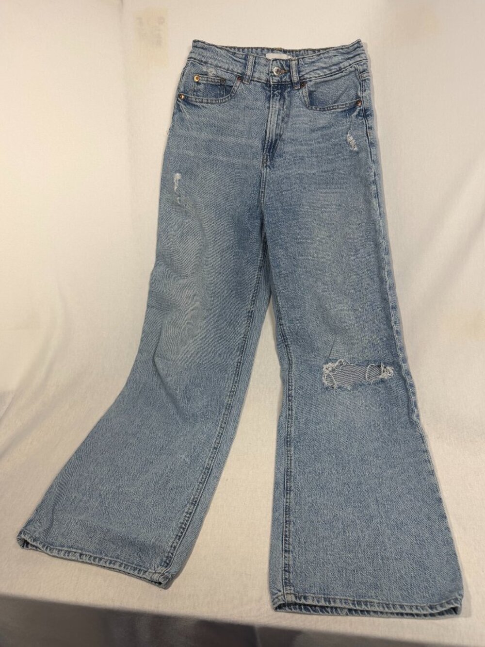 H&M Jeans Womens 6 Wide Leg Distressed Light Wash Cotton Denim Summer Y2K